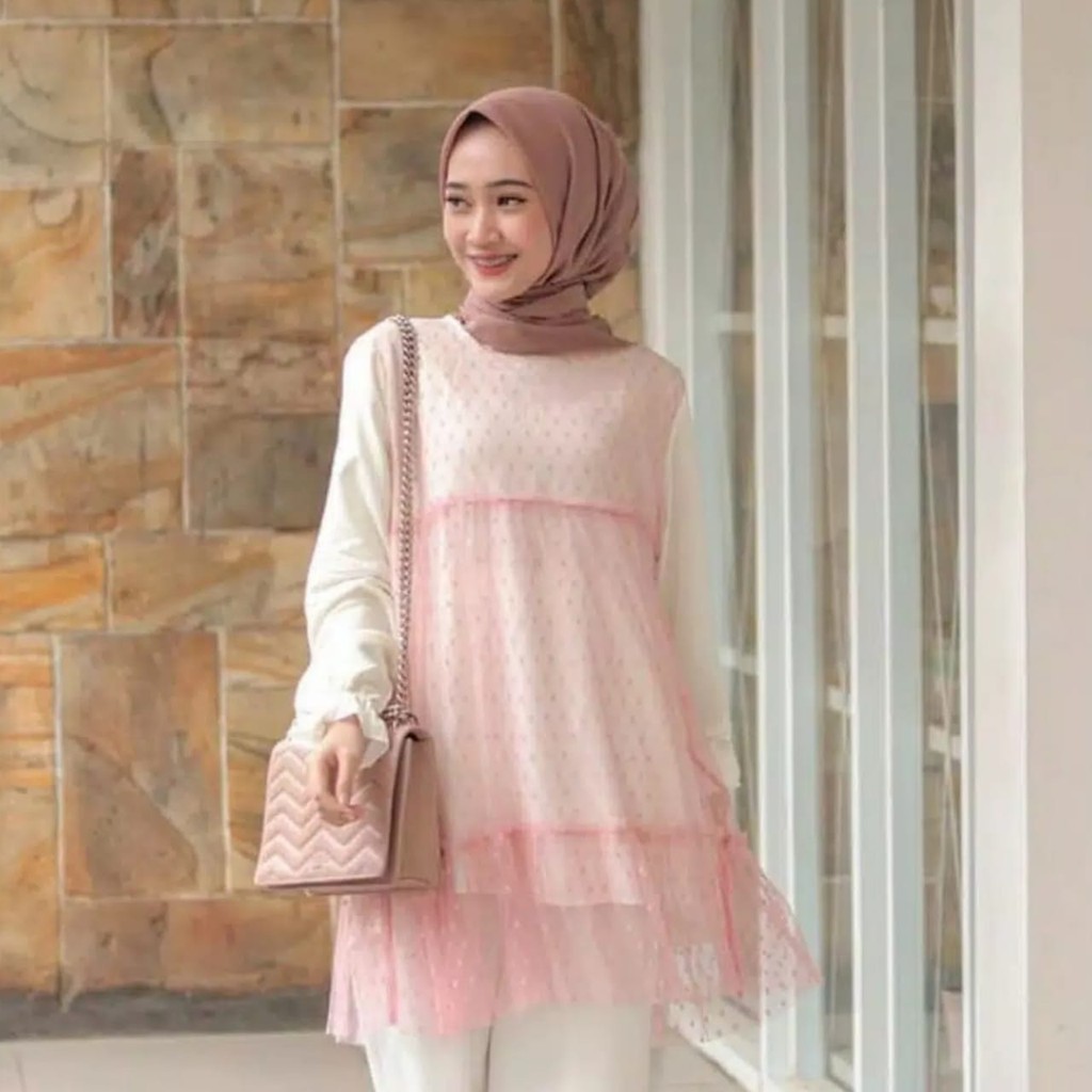 COD - Evelin Tunik Tile Dot Import Atasan Long Tunik Kondangan Fashion Remaja Wanita Muslim Termurah