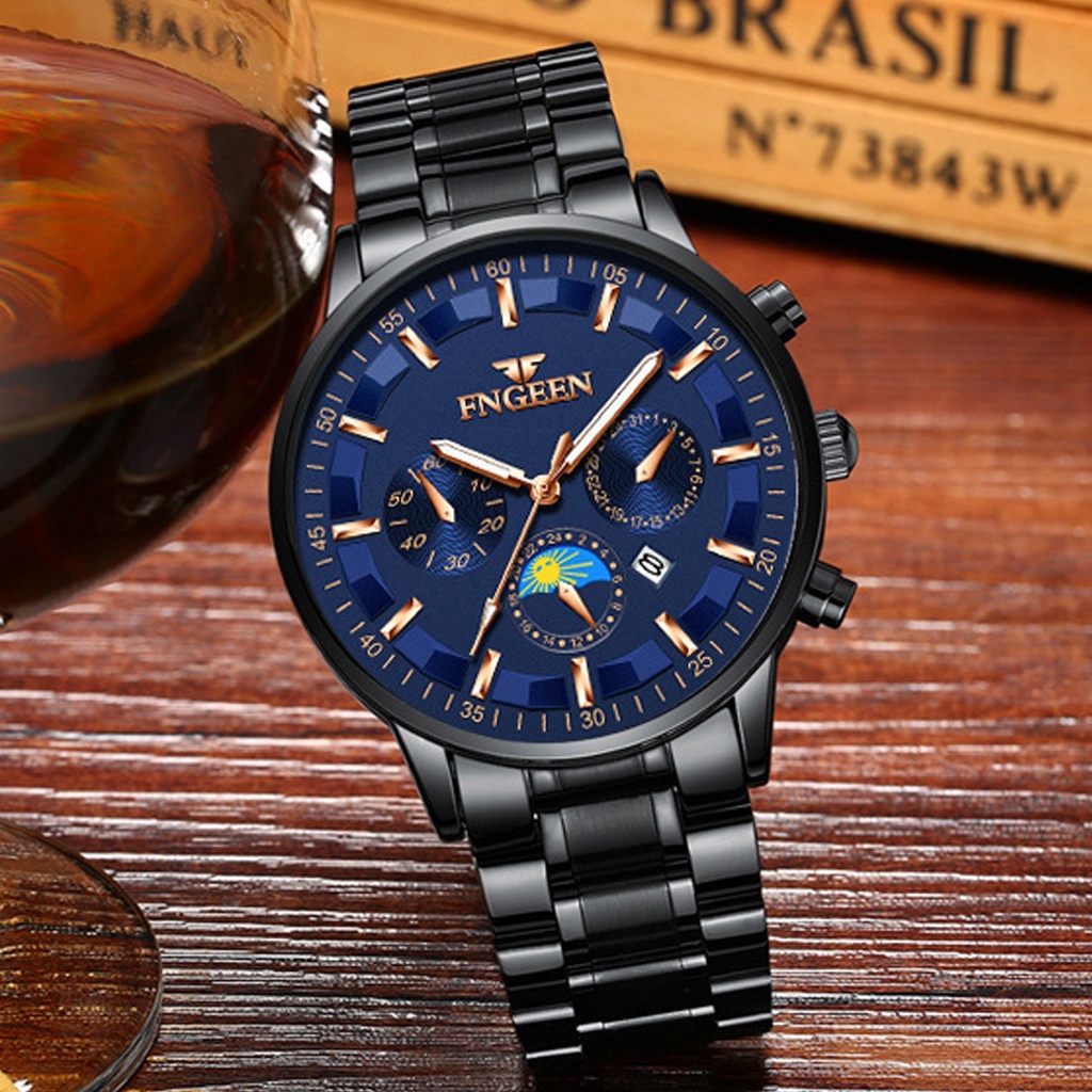 COD✅ Jam Tangan Pria Bisnis New Model Terbaru Cross-Border Quartz Analog Stainless Steel Band Luminous Display Nyala Tempat Gelap HOT Kalender Date Kuarsa Watch Waterproof Anti Air Kaca Hardlex Glass Tebal Anti Gores Fashion Trendi - JF2