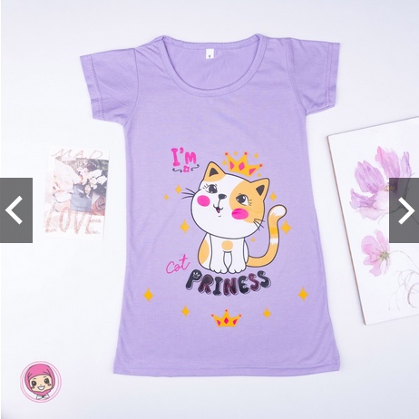 Dress Anak gambar kucing lucu / dress Perempuan / Daster Anak Karakter / Daster Gambar Kartun (1-5 tahun)