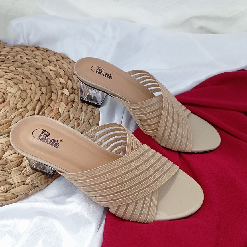 SW 99 Sandal Heels wanita Hak Kaca Karet Silang AMK-16