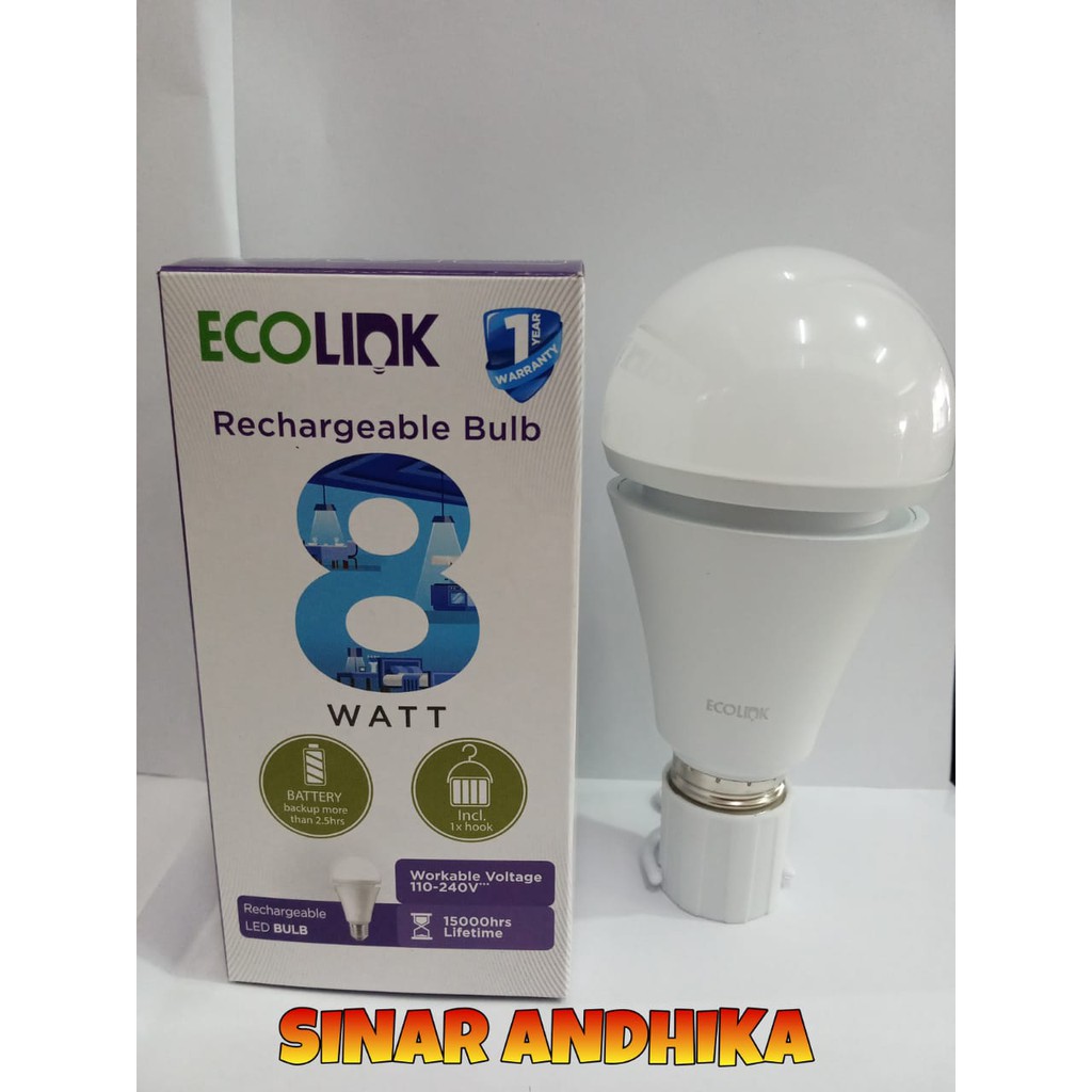 LAMPU LED RECHARGEABLE BULB ECOLINK 8 WATT