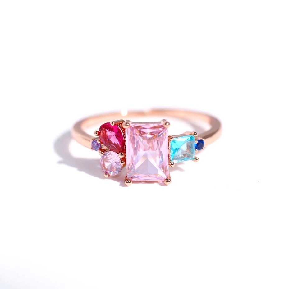 Panlandwoo - Cincin Rhodium Wanita Poppy Pink Adjustable