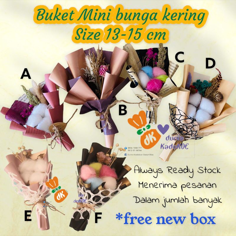 Buket mini bunga kering, buket kecil bunga kering buket unik