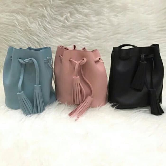 Tas Wanita Kulit Sintetis MIniso / Bucket Bag/ Tas Serut ORIGINAL