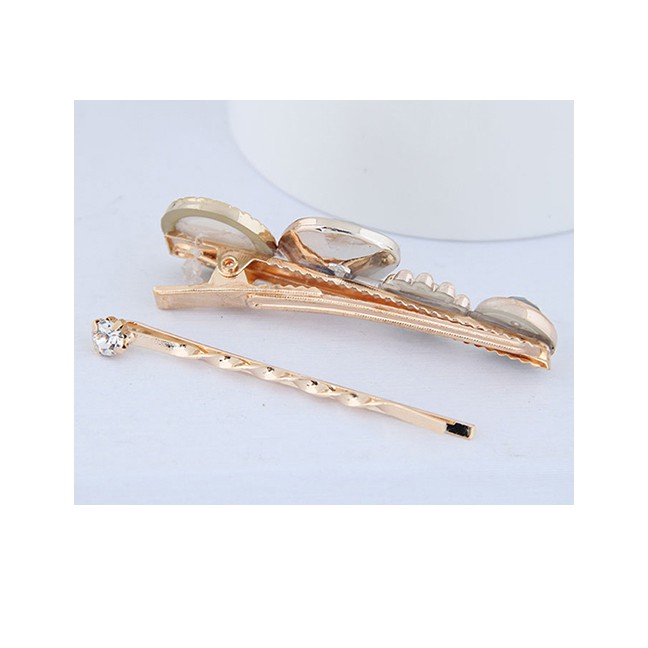 LRC Jepit Rambut Fashion Gold Metal Two-piece Hair Clip A57803