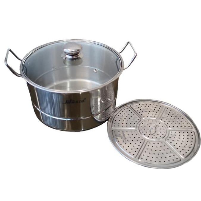 Langseng / Dandang / Steamer Stainless Muliya Tutup Kaca 28 Cm