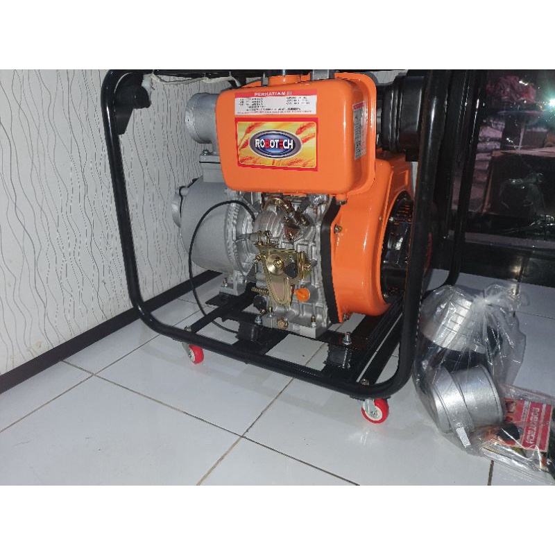 mesin pompa air diesel/solar 4inch stater merk robotech plus roda