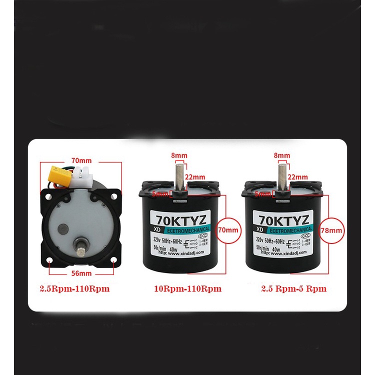Motor Gearbox 70KTYZ 40W 2.5Rpm 5 10 15 20Rpm (8098)