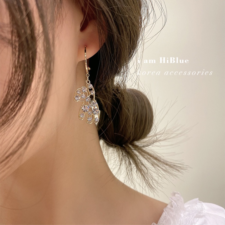 Sparkle Diamond Bears Earrings Lady's Korea Manis Dan Lucu Aksesoris Telinga