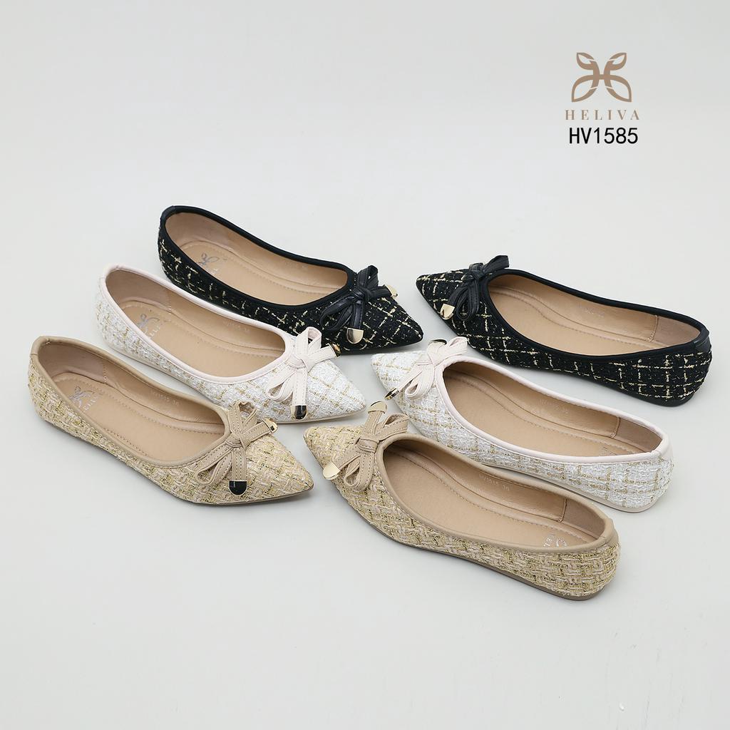 COCO HELIVA Sepatu FlatShoes Teplek Bahan Mesh Motif Pita Ribbon Bow Model Slip On HV1585 Original Brand