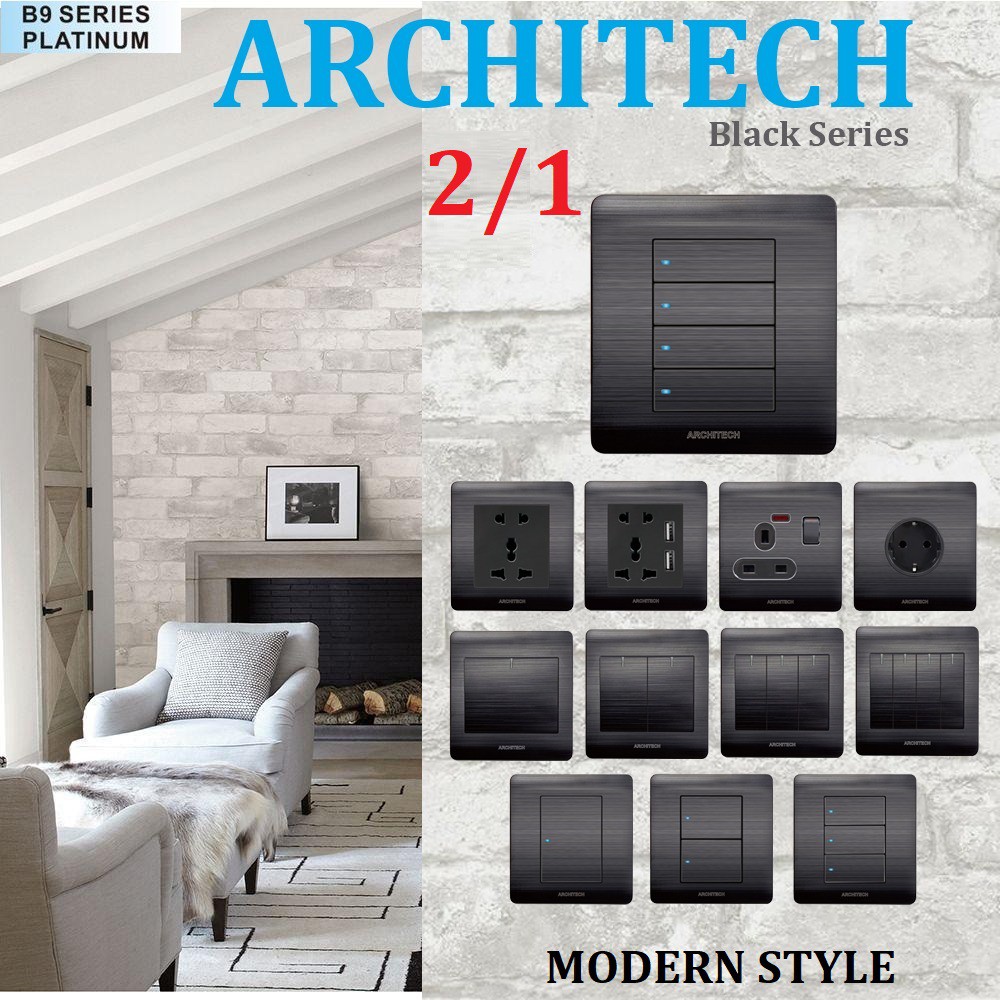 ARCHITECH SAKLAR PLATINUM BLACK B9 ARCHITECH / STOP KONTAK / SAKELAR / SAKLAR RUMAH