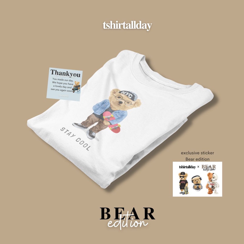 Tshitrallday Kaos Premium Unisex Pria &amp; Wanita bisa Oversize 100% Cotton Combed BEAR