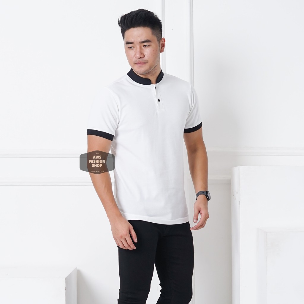 Kaos Polo Pria Polo Shirt Kerah Shanghai  Lengan Pendek Polos Putih BIG SIZE JUMBO XXL / 3XL