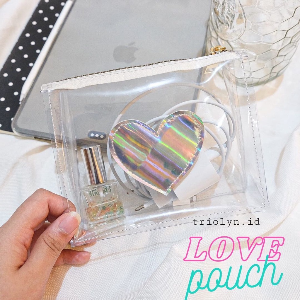 Pouch transparan hologram love (pouch makeup, pouch bag)