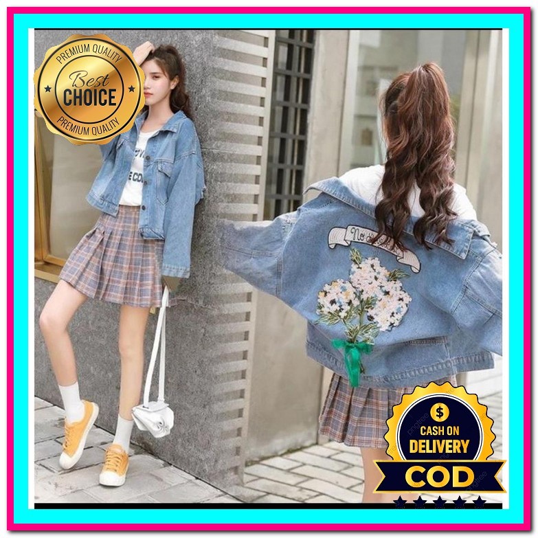 Jaket Oversize Korea Jumbo Kekinian Denim Jins Cewek Wanita Jaket Jeans Jaket Wanita Jaket Oversize 