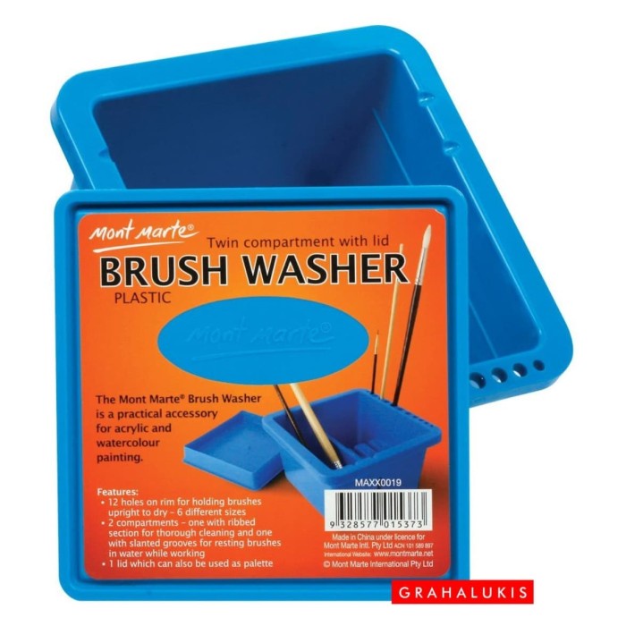 

(TERLARIS) Mont Marte Brushwasher Twin Compartment Square Plastic