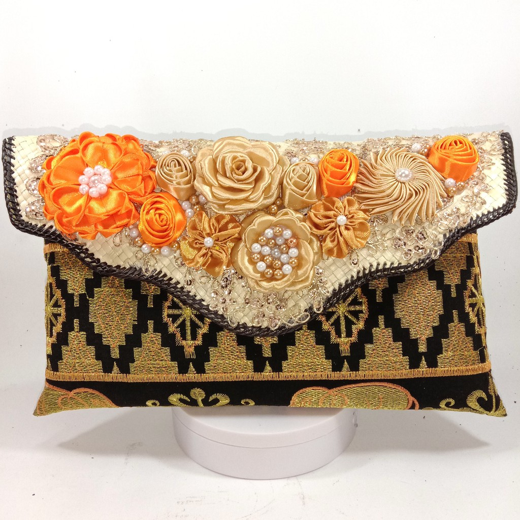 Putra Sukapura Clutch Tapis Lampung Eksklusif Clutch Pesta Wanita -Tapis GR Orange