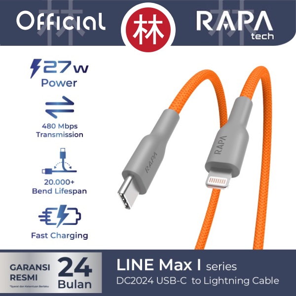 RAPAtech DC2024 - LINE MAX I - USB-C to Lightning Cable 27W QC 120 cm