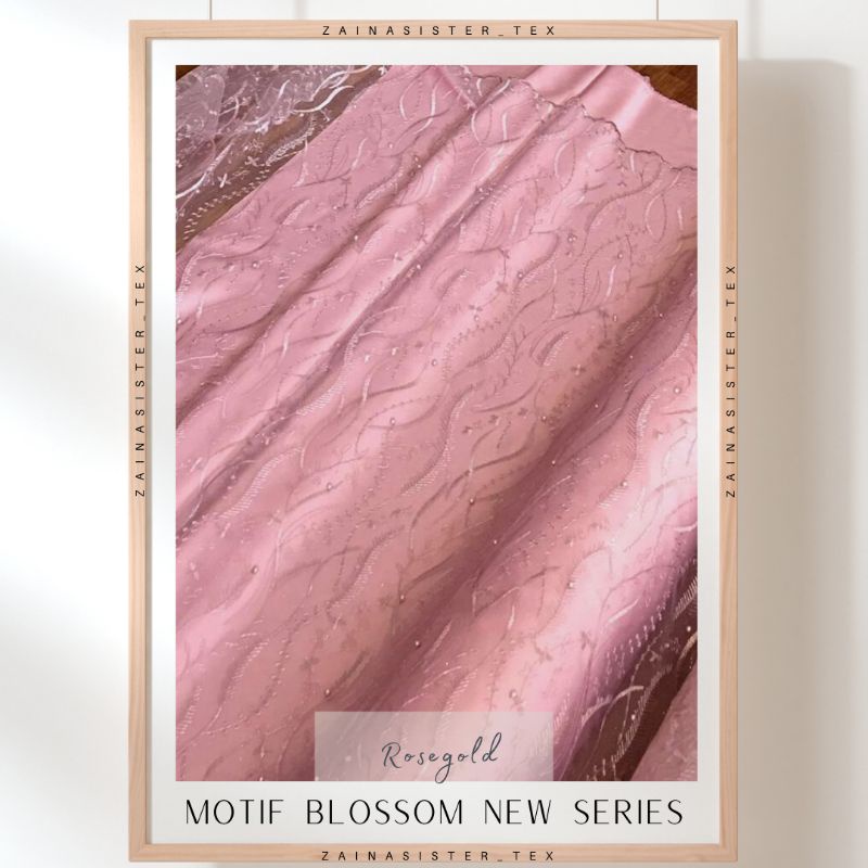 Kain Brokat Brukat Meteran Tile Mutiara Blossom Warna Rose gold Rosegold Pink
