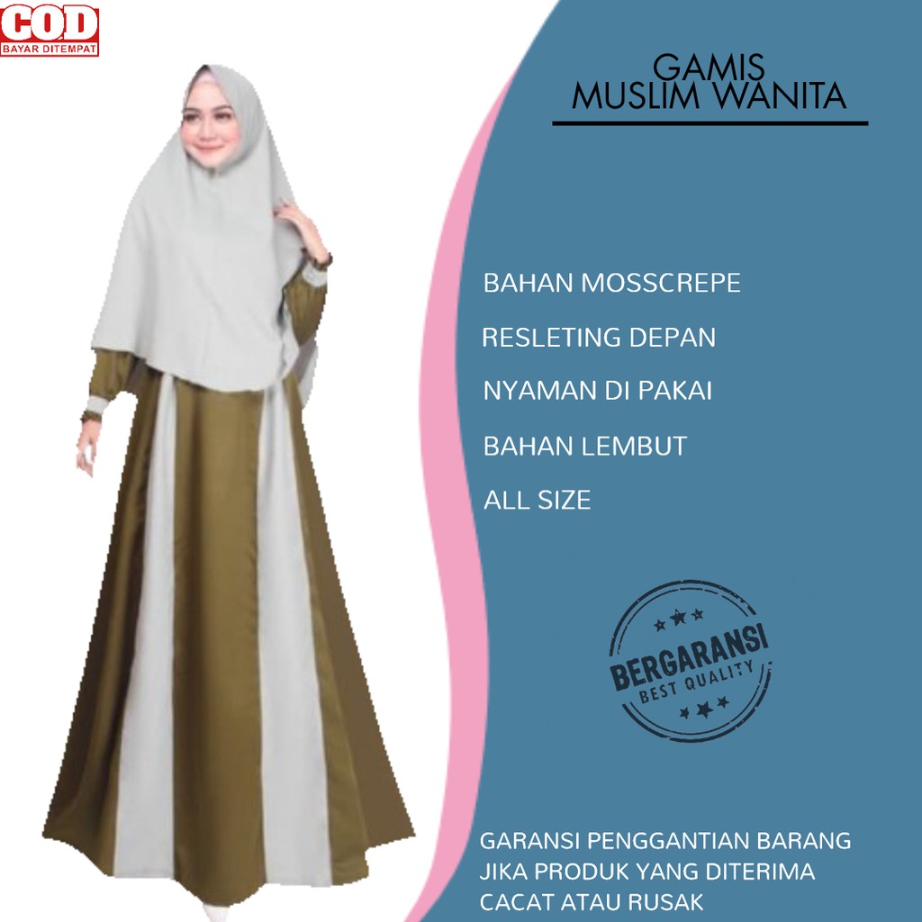 Baju Gamis Busana Muslim Wanita Two Tone Set Hijab Seply Mewah Elegan Promo Terbaru 2020 2021 TZ16