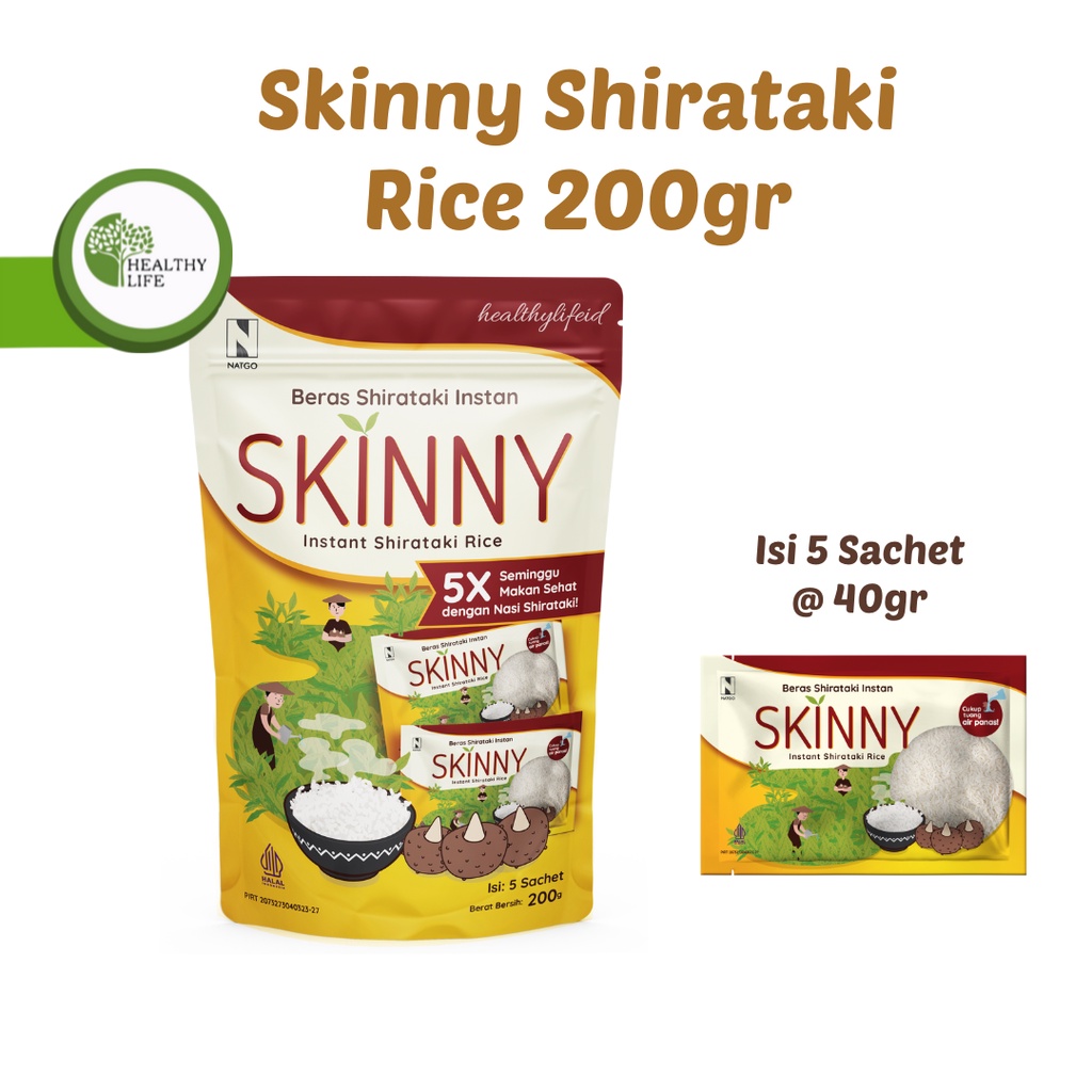 

Natgo Skinny Shirataki Rice Pouch 200gr / Beras Shirataki / Beras Porang Skinny Konjac Cocok Untuk Diet