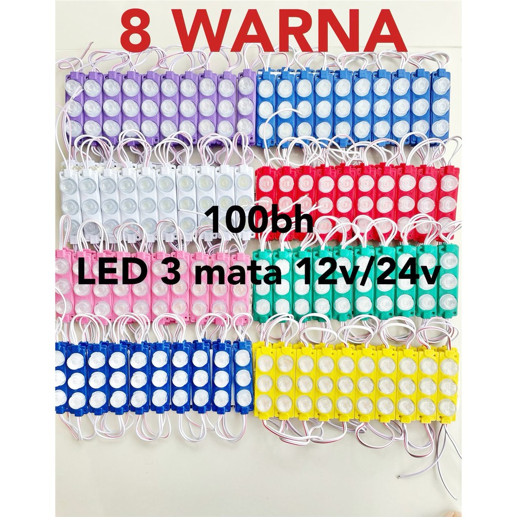 100pcs LED 3 MATA 12V dan 24V (BISA MIX WARNA DAN VOLTASE) LED BAK TRUK LED KOLONG LED VARIASI LED