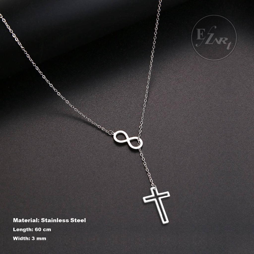 KALUNG Y SHAPE LIONTIN SALIB CROSS INFINITY LOVE JESUS HEART BAHAN STAINLESS STEEL ANTI KARAT PRIA WANITA