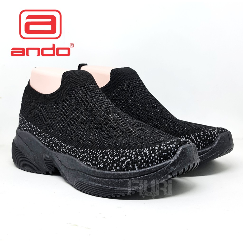 FIURI - Ando Original - NAOMI 37-40 FULL HITAM - Sepatu Kets Wanita - Sepatu Sneakers Wanita - Sepatu Olahraga Sport Wanita - Sepatu Casual - Sepatu Jogging Lari Fitness Gym Senam Wanita - Sepatu Sekolah Bertali SD SMP SMA-3