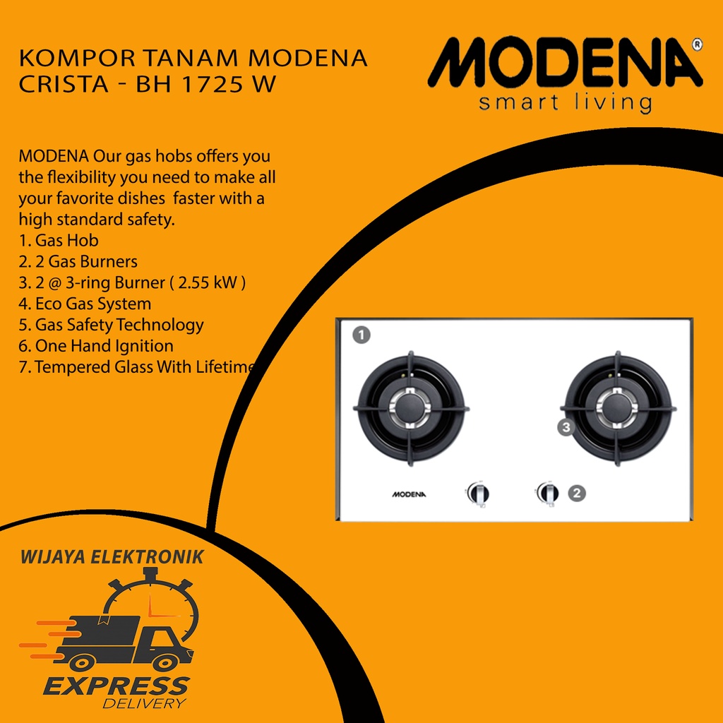 KOMPOR TANAM GAS 2TUNGKU MODENA BH1725W