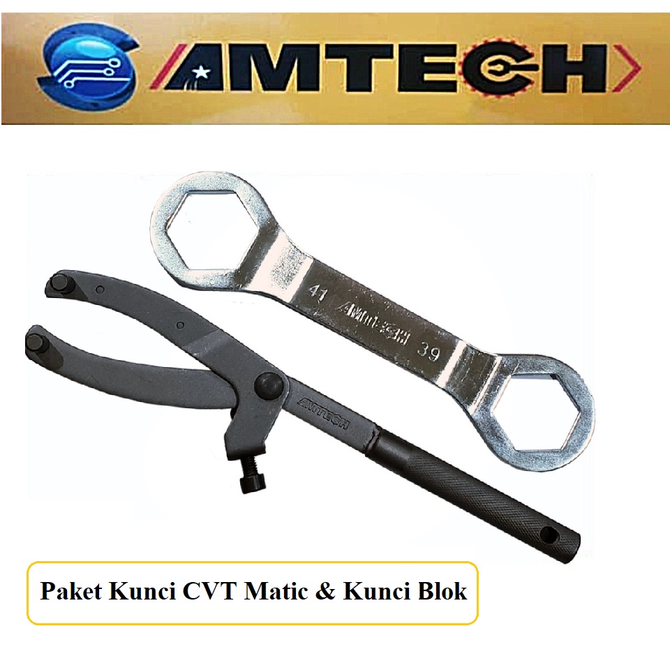 AMTECH Amtech Kunci Set FlyWheel Coupling Wrech - Kunci Pas Koupling Ganda Paket Kunci Treker CVT Matic Kunci Fylwheel Flying Wheel Pliers + Kunci Tahanan Mur Kopling 39 x 41 Kunci Blok Coupling Nut Wrench