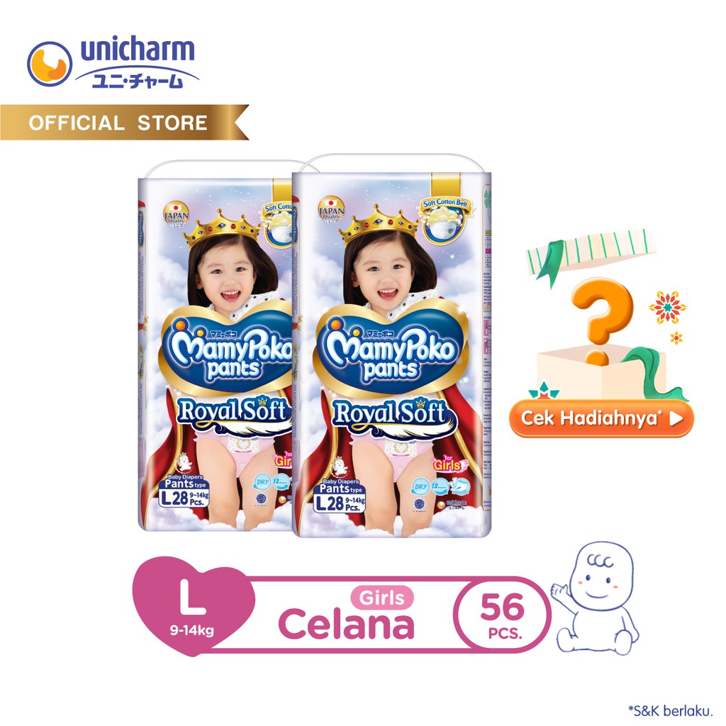 MamyPoko Pants Royal Soft - L 28 - Girls - Popok Celana