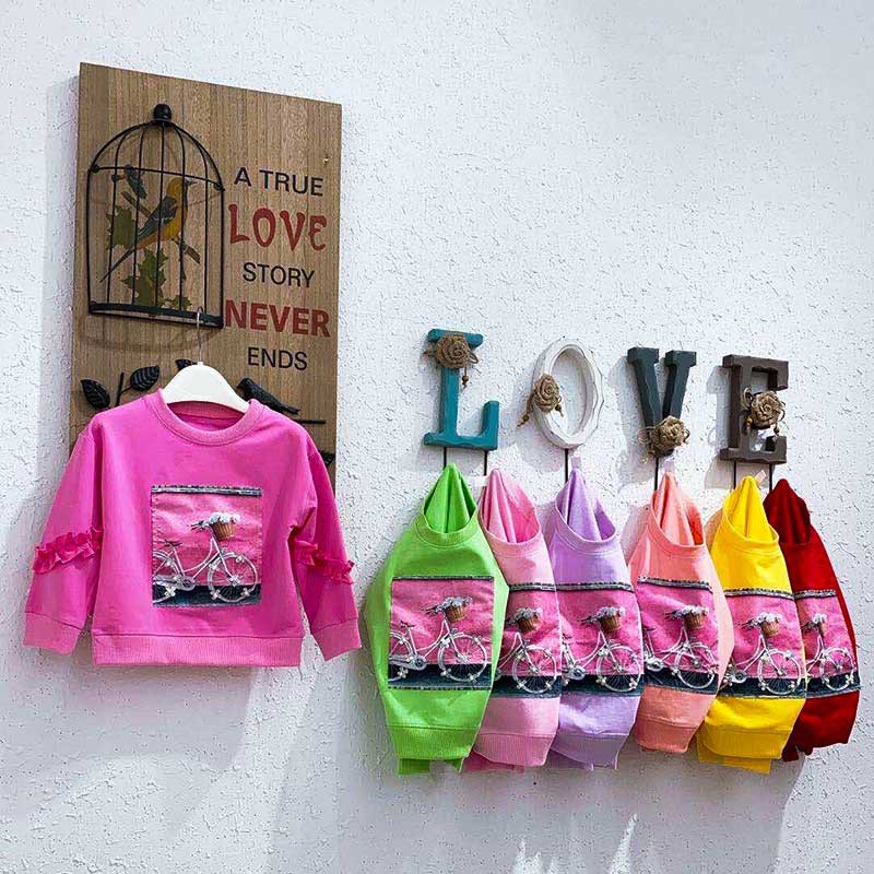 Baju sweater anak / baju kaos lengan panjang anak perempuan umur 3-6 tahun sepeda bunga import katun