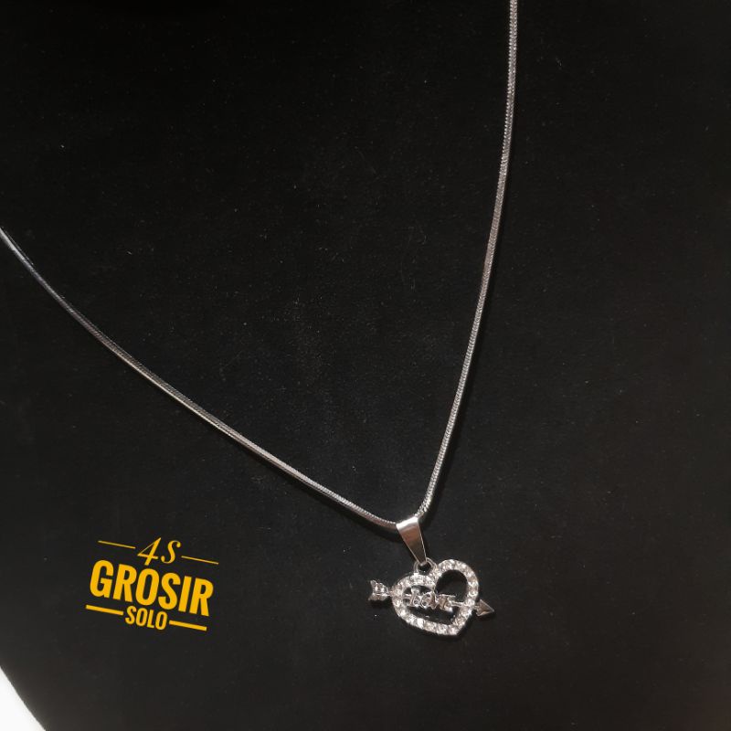 4S GROSIR SOLO || Kalung silver wanita liontin love diamond / kalung rhodium anti karat &amp; luntur motif love diamond