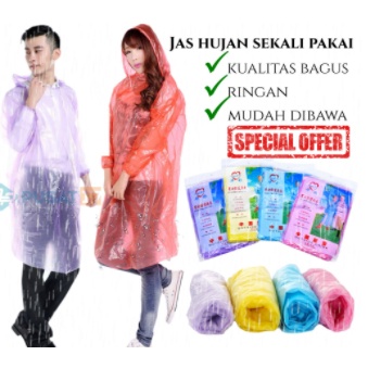 JAS HUJAN PLASTIK HUA CAI PONCO HUACAI DISPOSABLE RAIN COAT JAS UJAN SEKALI PAKAI GROSIR