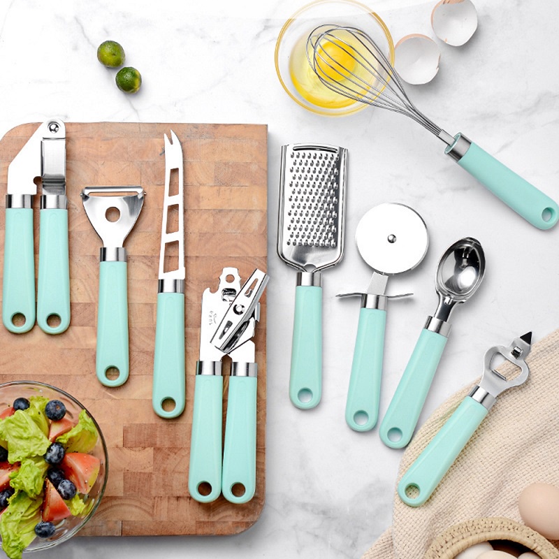 Set Alat Dapur 9Pcs/ Set Gadget Dapur Baking Set Pengupas Pizza Keju Garlic Press Parutan Kocokan Pegangan Plastik Alat Dapur