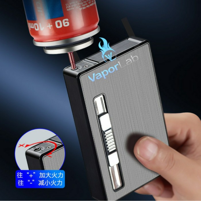 kotak box tempat simpan rokok SLIM plus korek api premium case lighter - 1051 gold