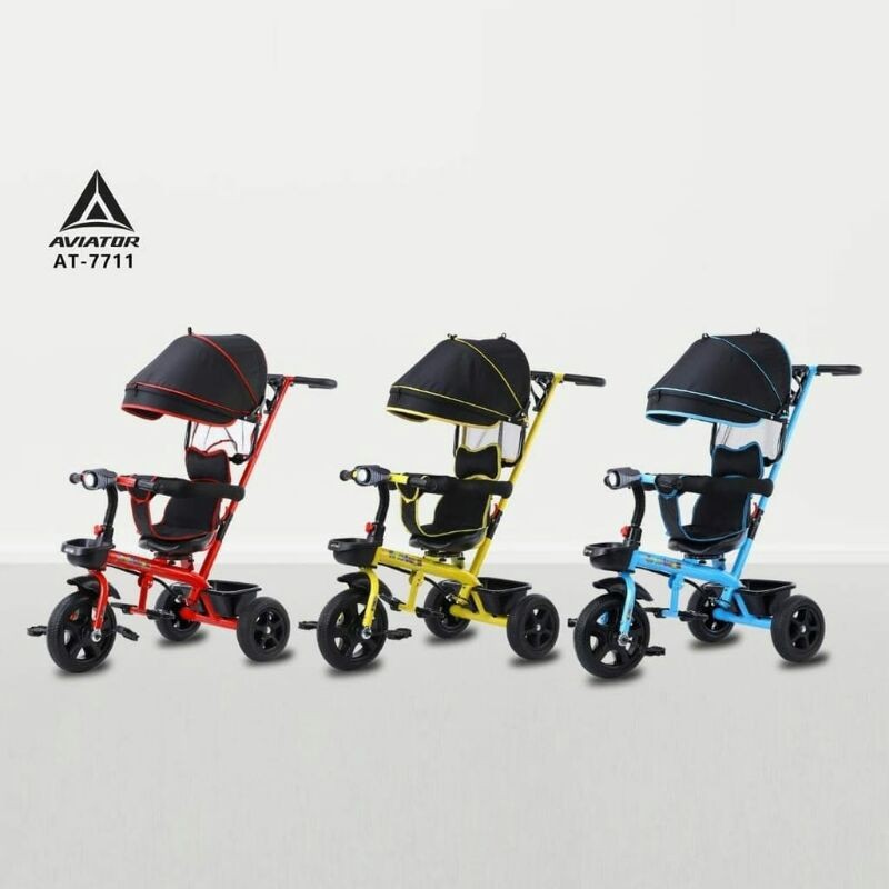 Sepeda Roda Tiga Aviator AT 7711 Stroller Kursi Putar Musik Tricycle