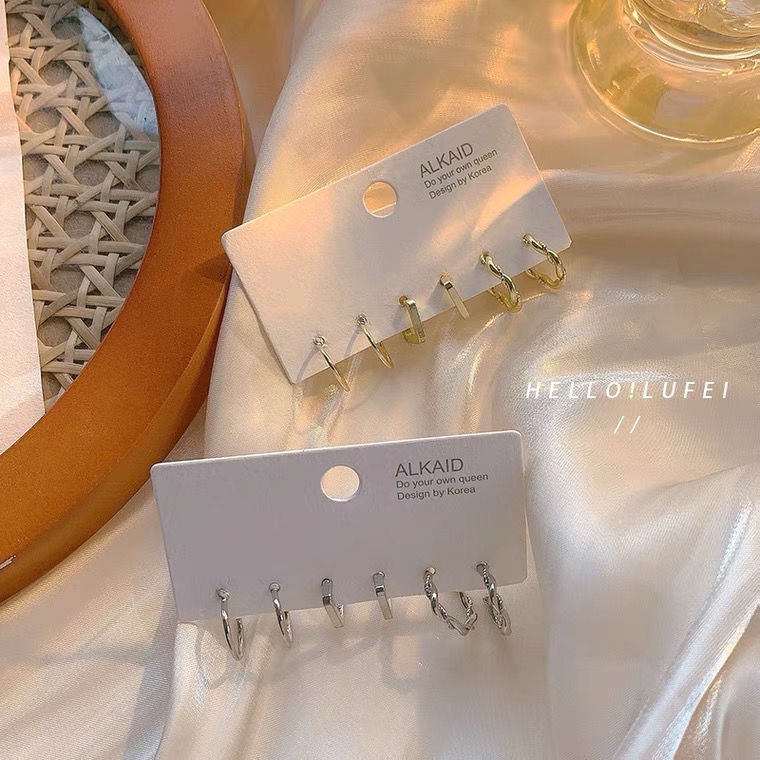 Set Anting S925 Silver Needle Bentuk C Lingkaran Untuk Aksesoris Perempuan