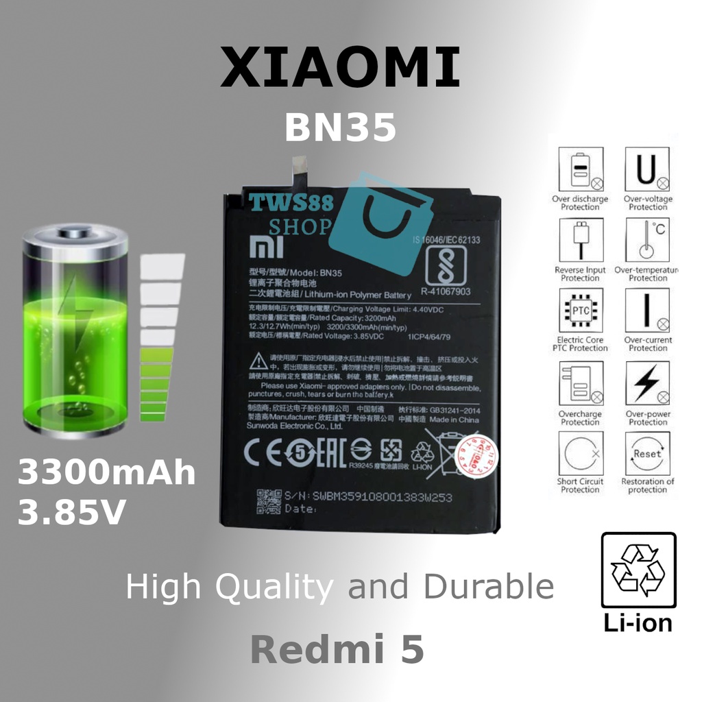 (TWS) Baterai batre battery Original Xiaomi Redmi 5/ BN35