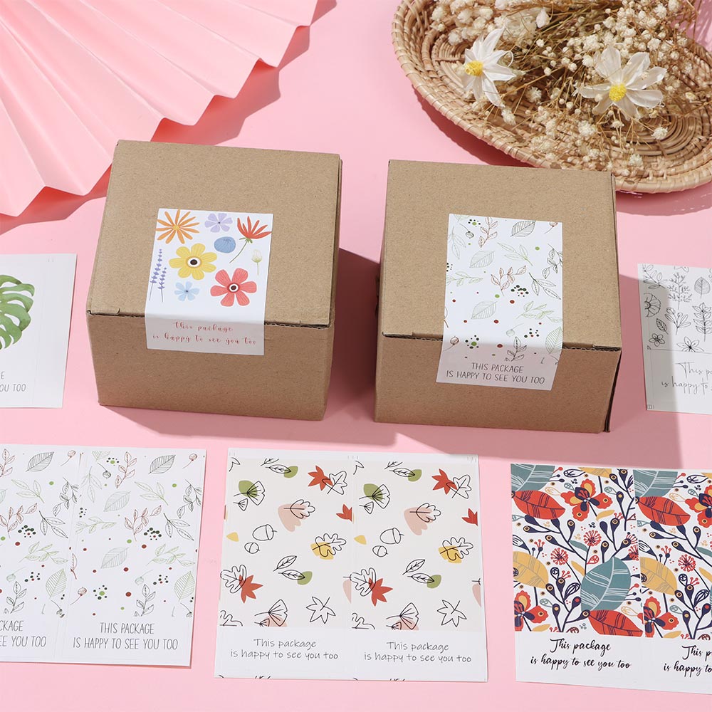 POPULAR 50PCS/Pack Gift Seal Stickers Party Supplies Flower Printed &quot;This Package Is Happy To See You Too&quot; Wedding For Small Business Rectangle Parcel Decor Greeting Labels