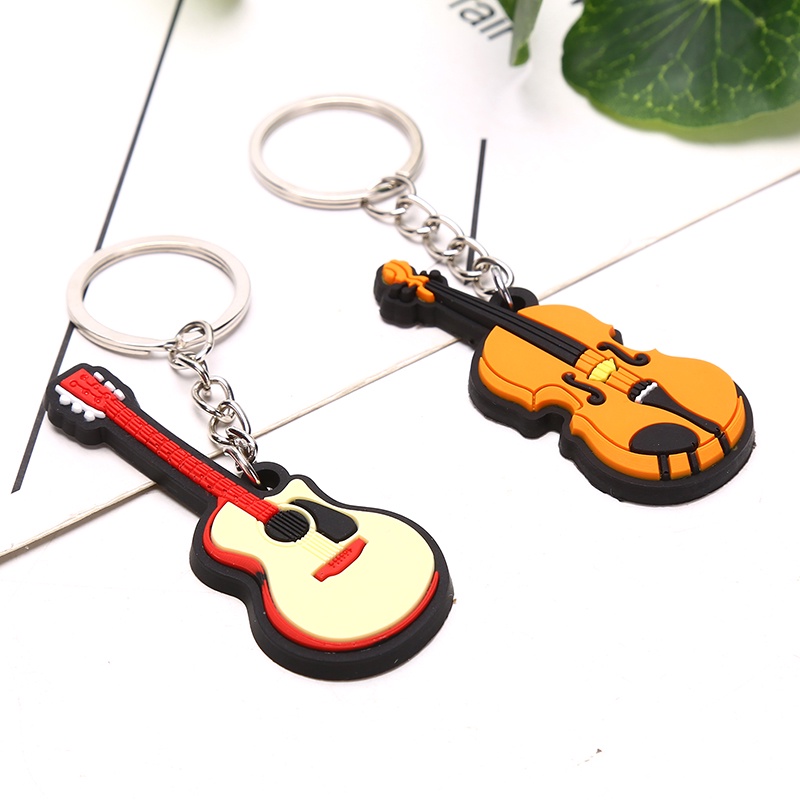 &lt; E2id &amp; &gt; Gantungan Kunci Bentuk Gitar / Piano / Saxophone Mini Bahan Silikon