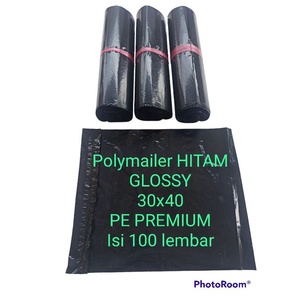 1 Pack|100 lbr|30x40| Polymailer HITAM GLOSSY / ECO DOF, Tebal 65mc, PE PREMIUM Segitiga Mas Amplop 