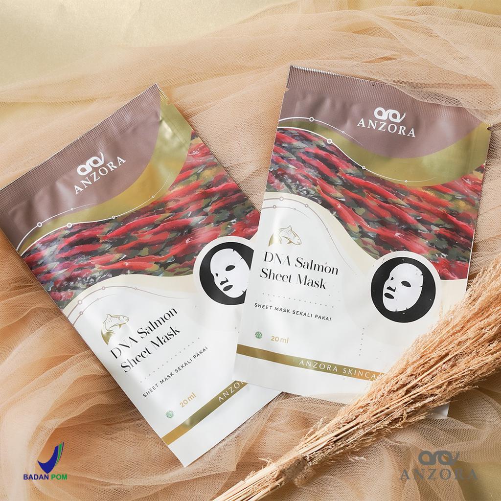 Anzora Skincare Masker (  Sheet Mask with DNA Salmon kering kusam flek ) tekstur kertas sheet mask