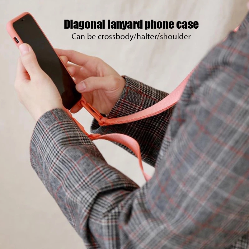 Soft Case Silikon Dengan Tali Lanyard Untuk Iphone 6 7 8 Plus 11 12 13 Pro Xs Max Xr XS