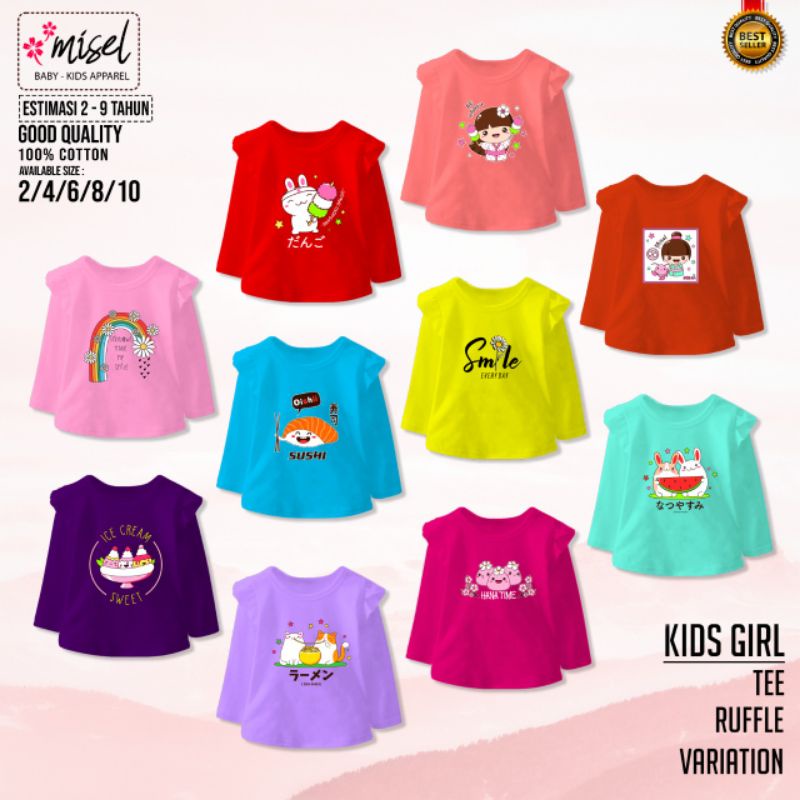 T'shirt Panjang anak perempuan, Kaos model ruffle original misel