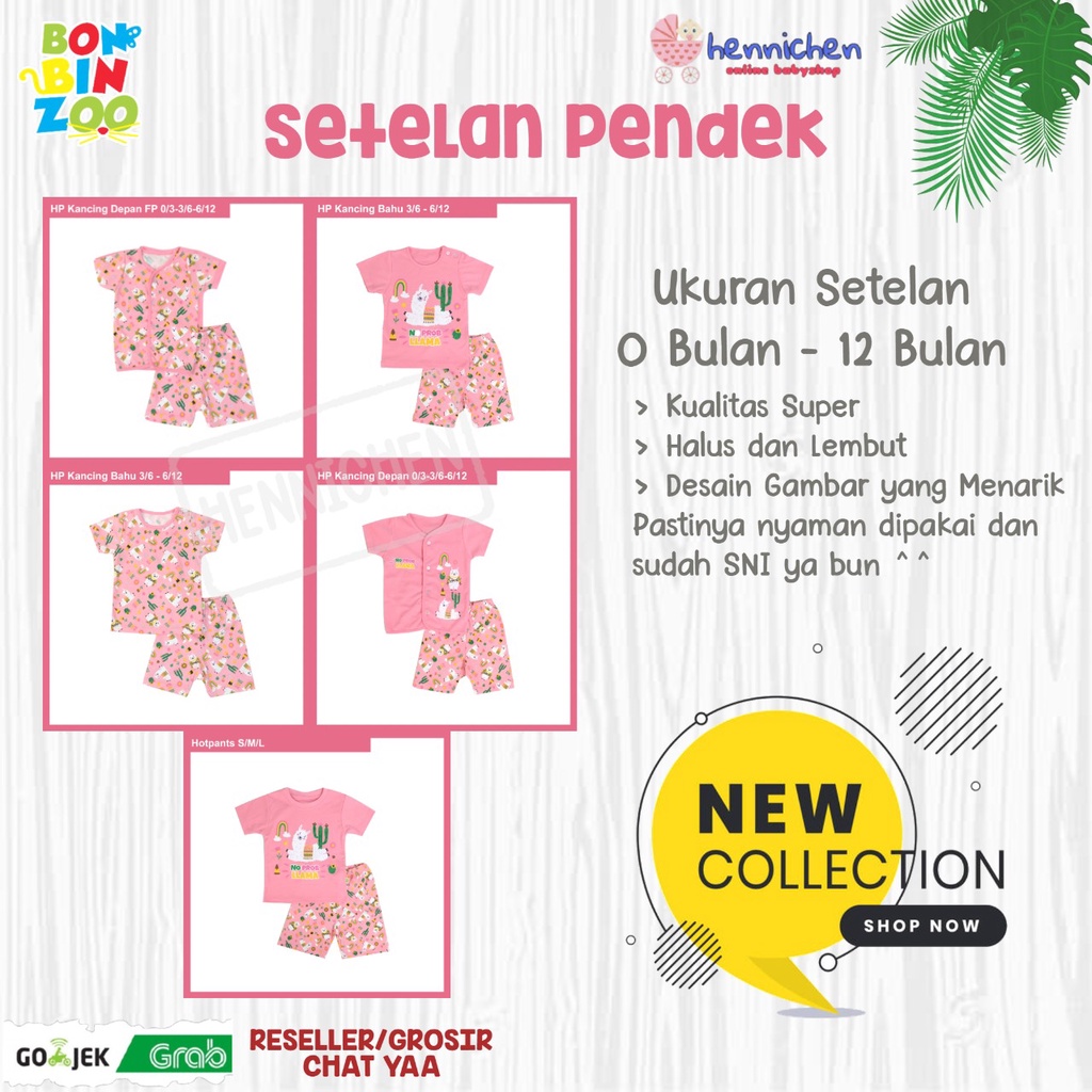 BONBINZOO SETELAN LLAMA BAJU PENDEK ANAK CELANA PENDEK ANAK MOTIF TERBARU 0 - 3 TAHUN S M L