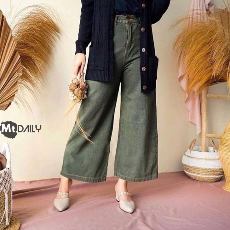 celana kulot jeans wanita kulot levis kancing Meisha snow Kulot Jens kulot jeans highwaist army dark