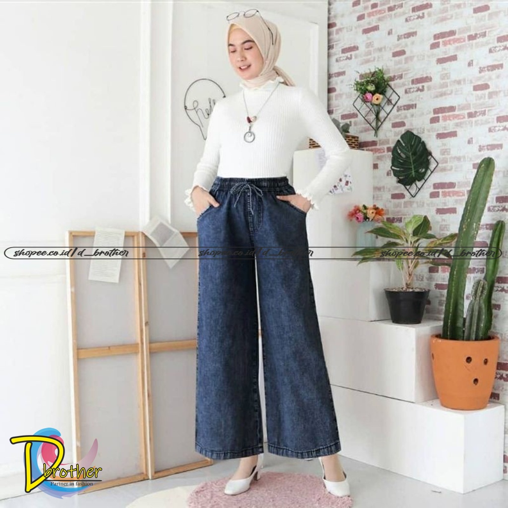 CELANA KULOT JEANS WANITA | CULLOTES JEANS PINGGANG TALI | GF SNOW | WIDELEG JEANS