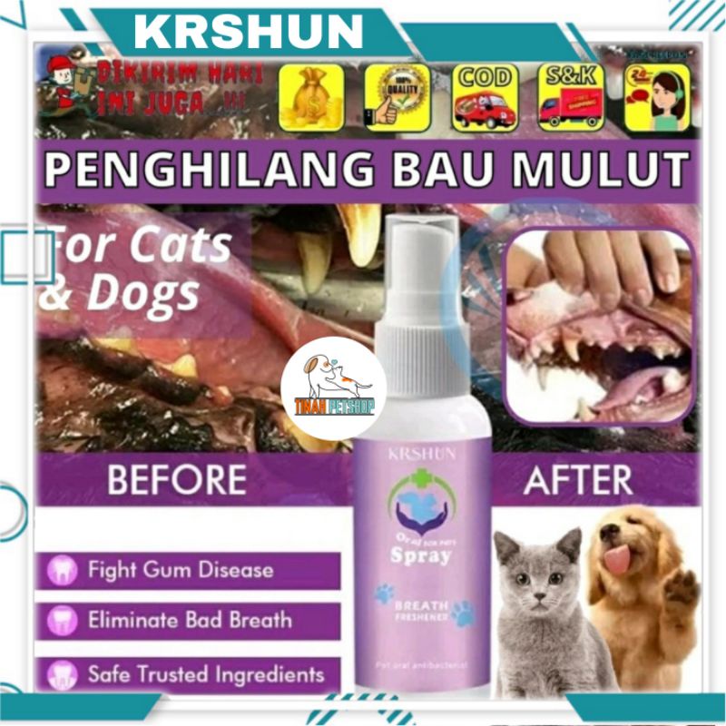 Penghilang Bau Mulut Kucing Anjing PET DENTAL SPRAY Obat Pembersih Kerak Gigi Dental Care Cat