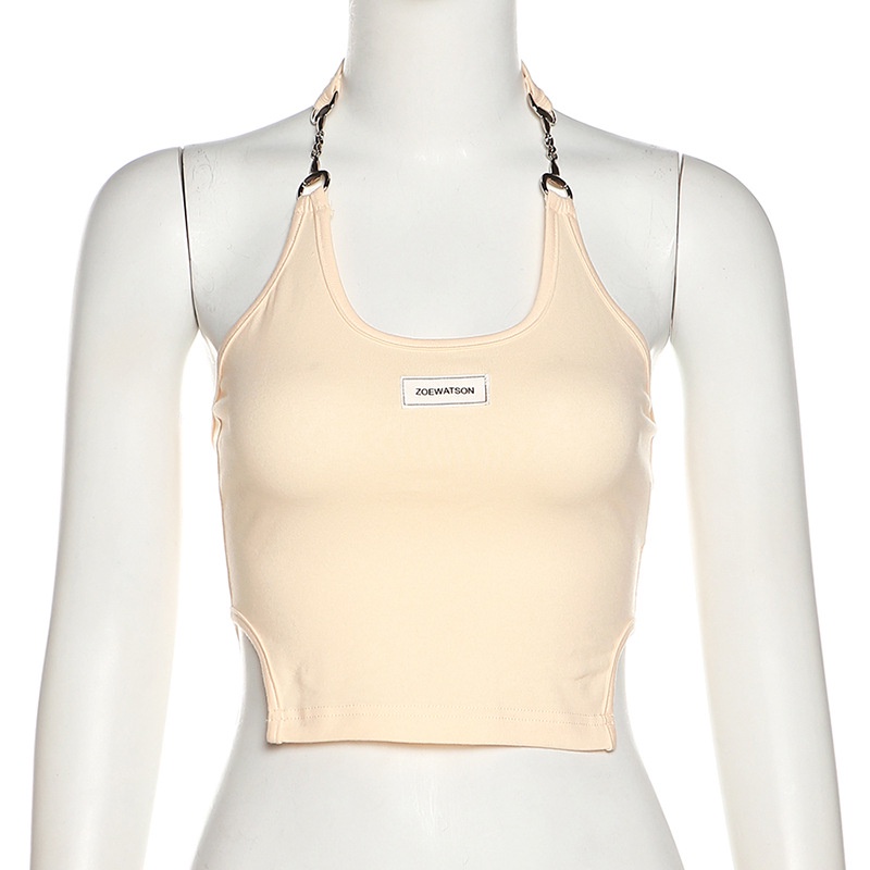 #Sisjuly# Wanita Musim Panas Baru Pakaian Wanita Warna Solid Seksi Slim Halter Leher Crop Rompi Wani